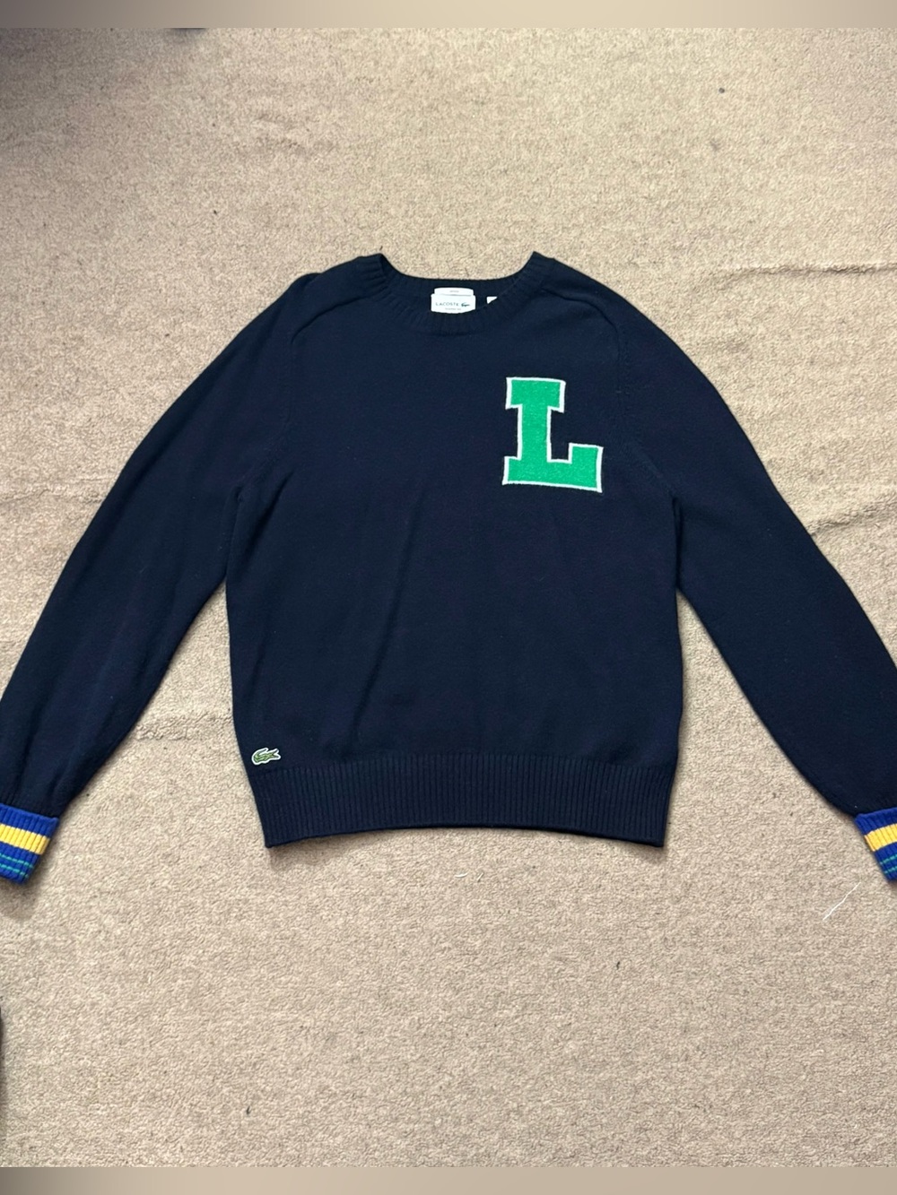 Lacoste Men's Navy Sweater with Green 'L' Patch